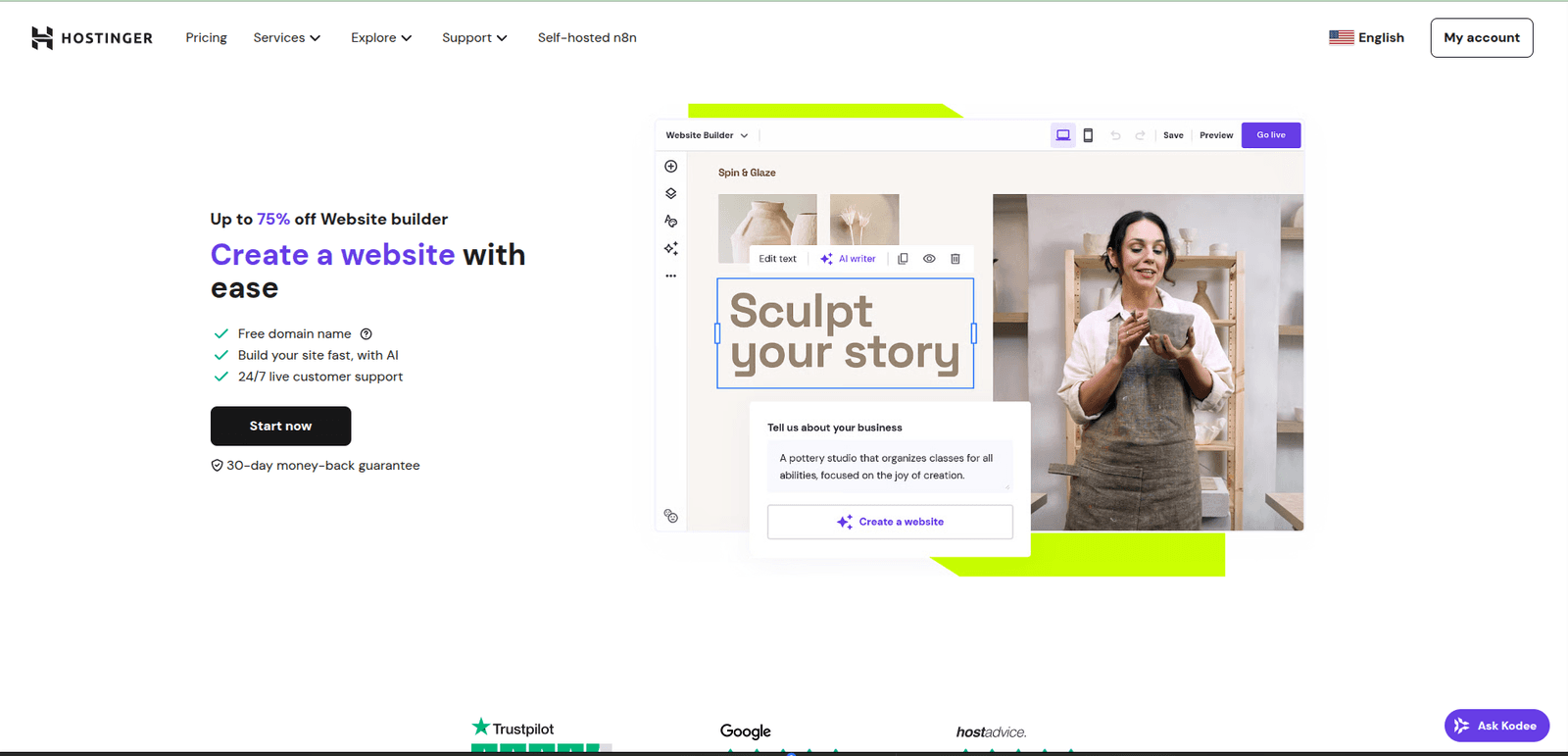 Hostinger Website Builder- best drag and drop website builder